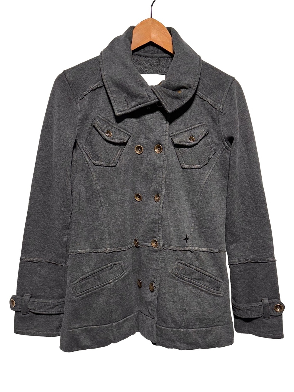 HURLEY Grey Moto Military Jacket Raw Hem Surf Skate Utility Grunge
